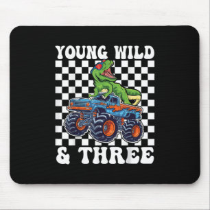 3rd Birthday Monster Truck Young Wild And Three 3 Mouse Pad
