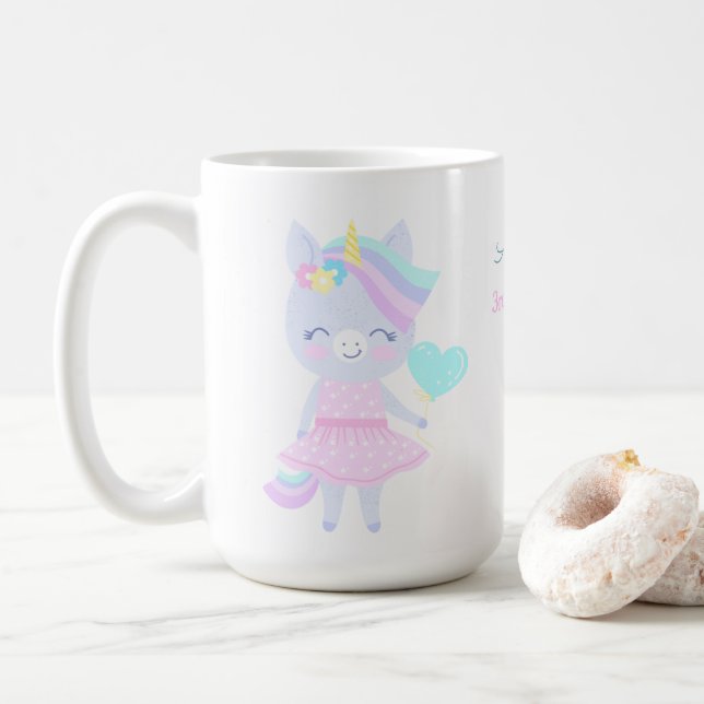 3rd birthday mug with a funny unicorn. (With Donut)