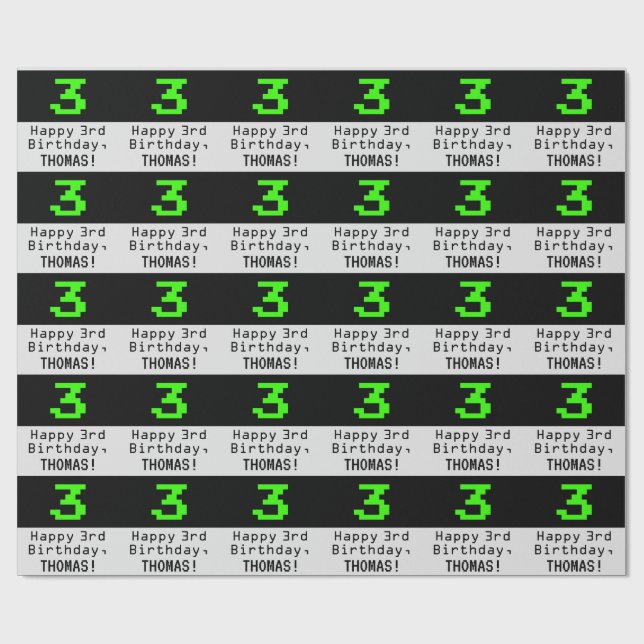 3rd Birthday - Nerdy / Geeky Style "3" and Name Wrapping Paper (Flat)