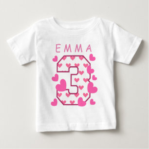 3rd Birthday One with Hearts Custom Name A04 Baby T-Shirt