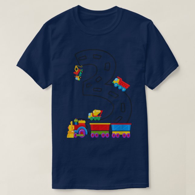 3rd Birthday Party 3 Year Old Garbage Trucks Birth T-Shirt (Design Front)