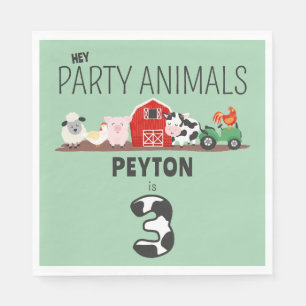 3rd Birthday Party Animals Farm Birthday Kids Napkin