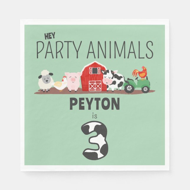 3rd Birthday Party Animals Farm Birthday Kids Napkin (Front)