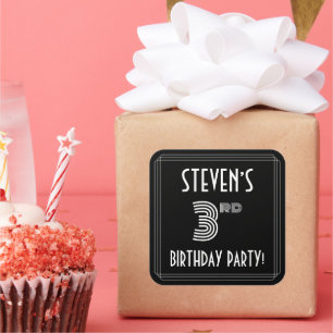 3rd Birthday Party: Art Deco Style & Custom Name Square Sticker