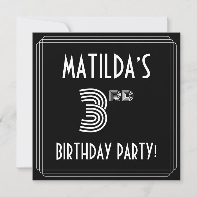 3rd Birthday Party: Art Deco Style w/ Custom Name Invitation (Front)