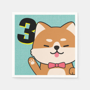 3rd Birthday Party Cute Shiba Inu Puppy Aiko Napkin