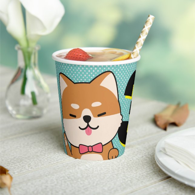 3rd Birthday Party Cute Shiba Inu Puppy Aiko Paper Cups (Insitu)