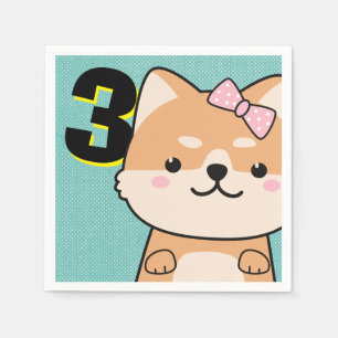 3rd Birthday Party Cute Shiba Inu Puppy Yuki Napkin