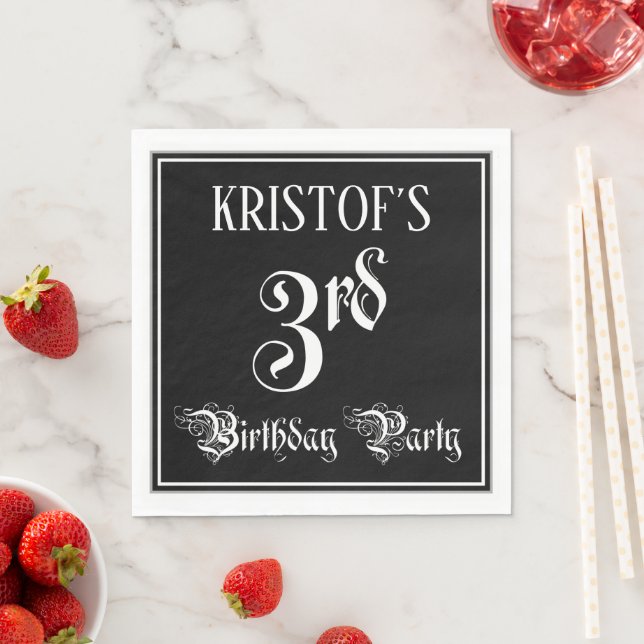 3rd Birthday Party — Fancy Script + Custom Name Napkin (Insitu)