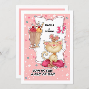 3rd Birthday Party Fun Kitty & Mice Custom Invitation