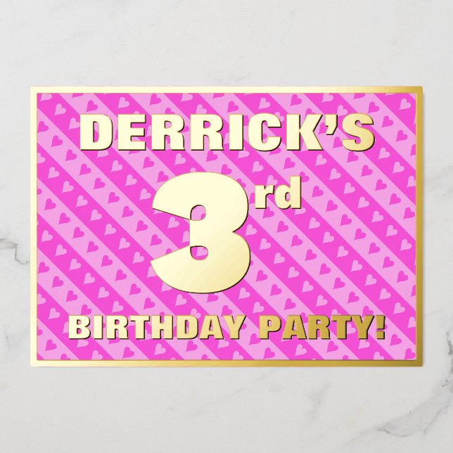 3rd Birthday Party — Fun Pink Hearts and Stripes (Front)