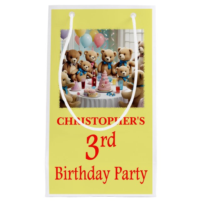 3rd Birthday Party Teddy Bears Party Small Gift Bag (Front)