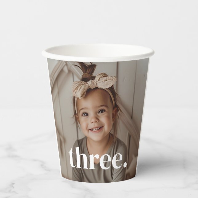 3rd Birthday Photo - three Paper Cups (Front)