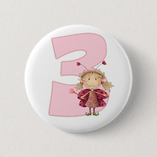 3rd birthday pinbadge , ladybird fairy pinbadge 6 cm round badge