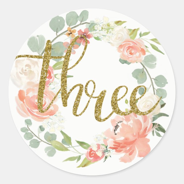 3rd Birthday Pink Gold Floral Wreath Sticker (Front)