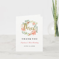 3rd Birthday Pink Gold Floral Wreath