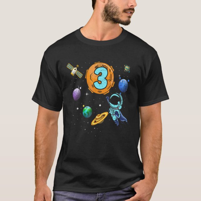 3rd Birthday Planets Astronomy Spaceship Outer Spa T-Shirt (Front)