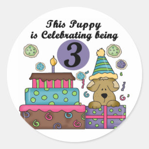 3rd Birthday Puppy T-shirts and Gifts Classic Round Sticker