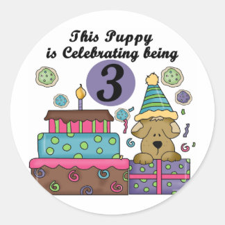 3rd Birthday Puppy T-shirts and Gifts Classic Round Sticker