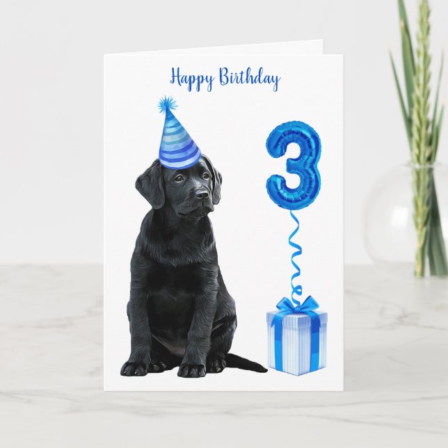 3rd Birthday Puppy Theme- Cute Dog Blue Boy Pawty Card (Front)