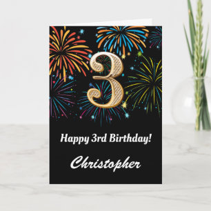 3rd Birthday Rainbow Fireworks Black and Gold Card