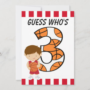 3rd Birthday Red and White Basketball Player v2 Invitation