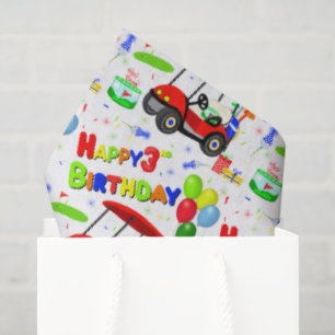 3rd Birthday Red Golf Cart Boy's Pattern Tissue Paper