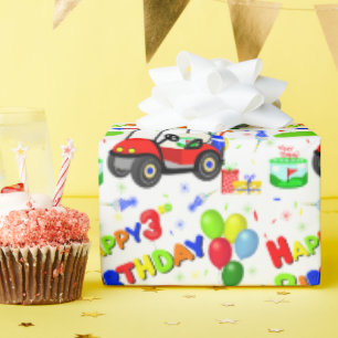 3rd Birthday Red Golf Cart Boy's Pattern Wrapping Paper