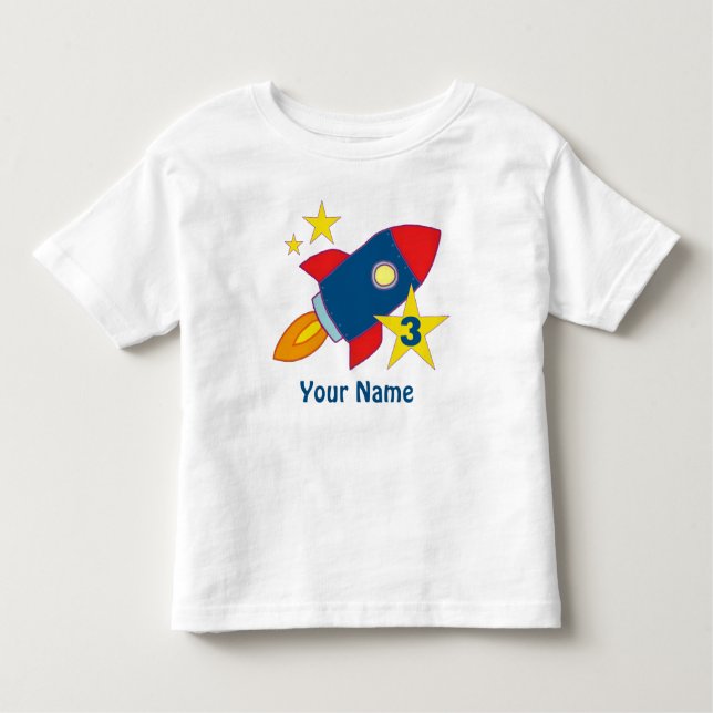 3rd Birthday Rocket Ship Personalised T-Shirt (Front)