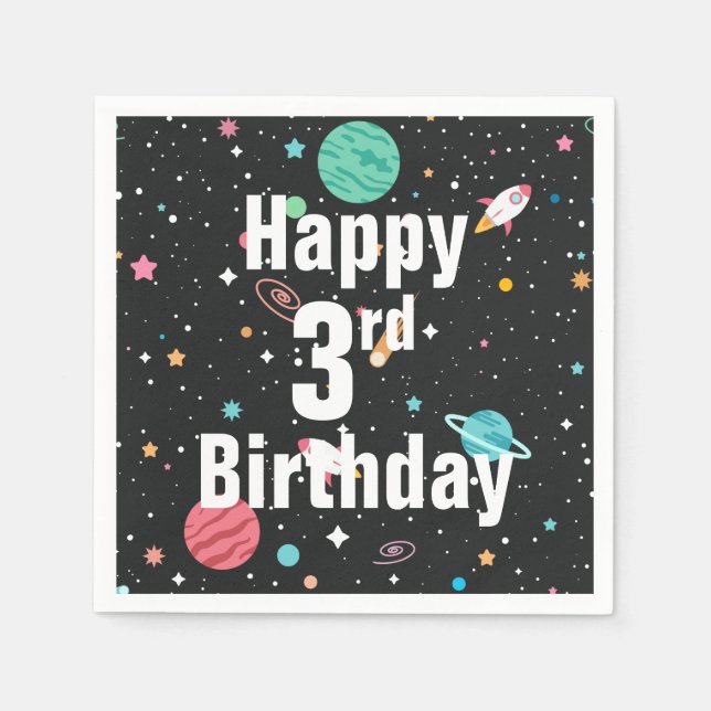 3rd Birthday Rocket Ships and Planets Napkin (Front)