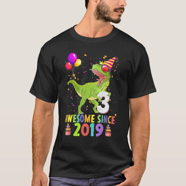 3rd Birthday Saurus Rex Awesome Since 2019 3 Years T-Shirt (Front)