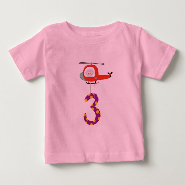 3rd Birthday Shirt, Helicopter, Sheep Fire Fighter Baby T-Shirt (Front)