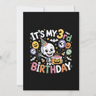 3rd Birthday Skeleton October Halloween Toddler Invitation