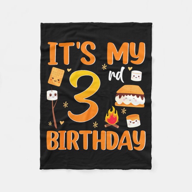 3rd birthday s'more theme 3 year old party fleece blanket (Front)