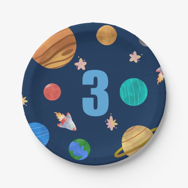 3rd Birthday Solar System Planets Paper Plate (Front)