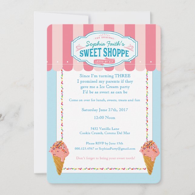 3rd Birthday Sweet Ice Cream Party Invitations (Front)