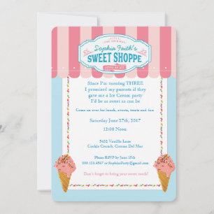 3rd Birthday Sweet Ice Cream Party Invitations