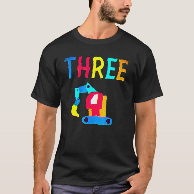 3rd Birthday Three 3 Years Old Boy Construction Tr T-Shirt (Front)