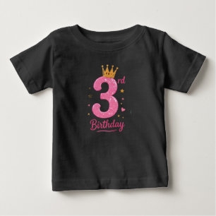 3rd Birthday Toddler Tee Pink Glitter Crown