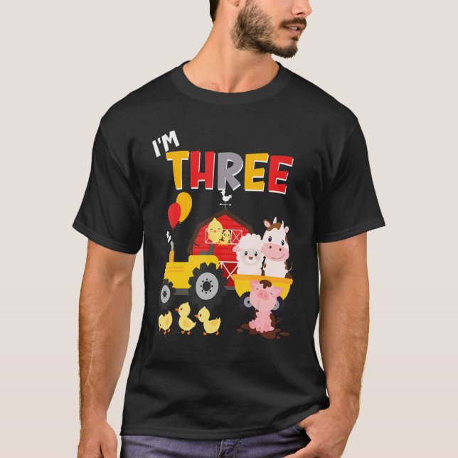 3rd Birthday Tractor Barnyard Three Third Farm Ani T-Shirt (Front)