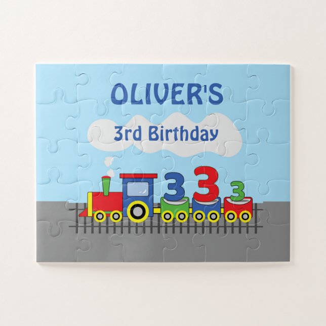 3rd Birthday Train Personalise Name Jigsaw Puzzle (Horizontal)