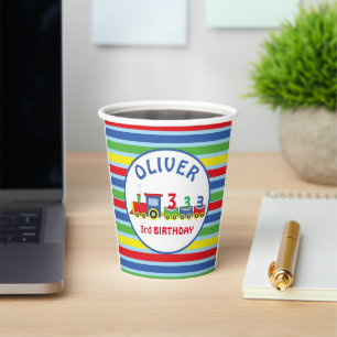 3rd Birthday Train Personalise Name Paper Cups