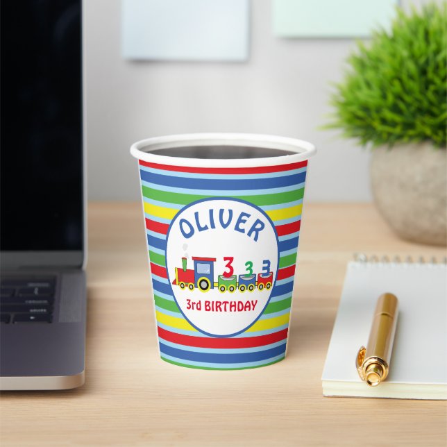 3rd Birthday Train Personalise Name Paper Cups (Insitu)