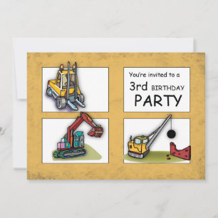 3rd Birthday Trucks Party Invitation