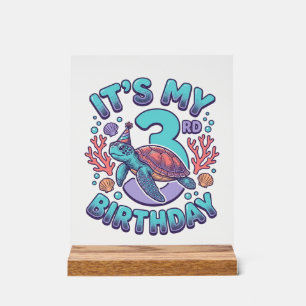 3rd Birthday Turtle Vintage Engraving Design_1 Acrylic Sign