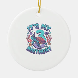 3rd Birthday Turtle Vintage Engraving Design_1 Ceramic Tree Decoration