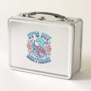 3rd Birthday Turtle Vintage Engraving Design_1 Metal Lunch Box