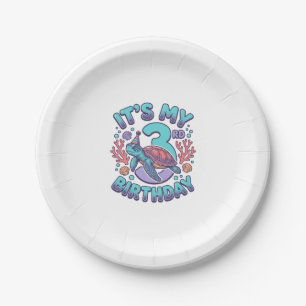 3rd Birthday Turtle Vintage Engraving Design_1 Paper Plate