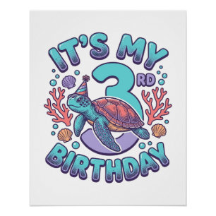 3rd Birthday Turtle Vintage Engraving Design_1 Poster