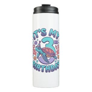 3rd Birthday Turtle Vintage Engraving Design_1 Thermal Tumbler